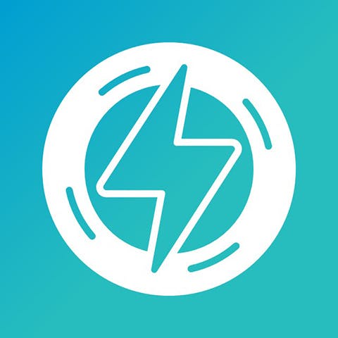 icon of a thunderbolt within a white circle on a blue background